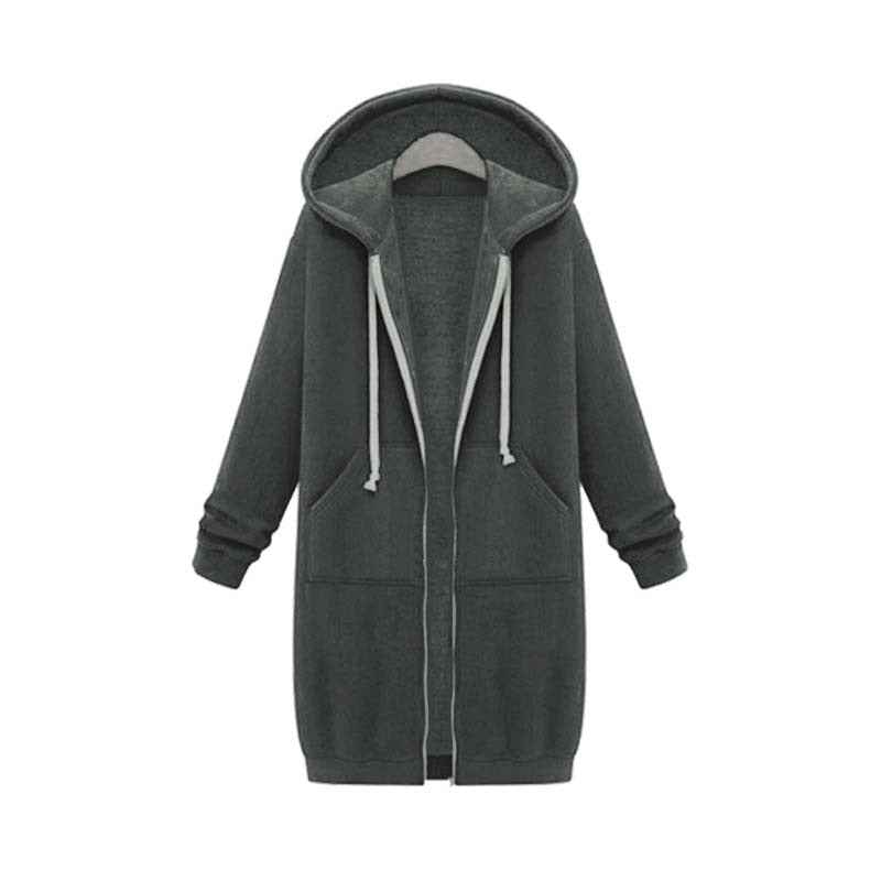 Women’s Longline Zip-Up Hoodie – Relaxed Hooded Layer with Front Pockets