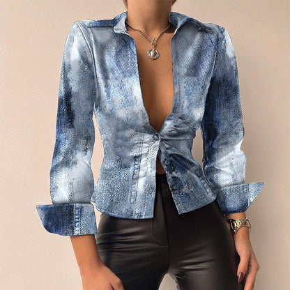 Women’s PU Leather Tie-Front Shirt – Sleek Long-Sleeve Style for Evening Wear