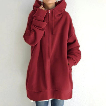 Women’s Oversized Zip-Up Hoodie – Longline Relaxed Sweatshirt Layer with Drawstring Hood for Everyday Comfort