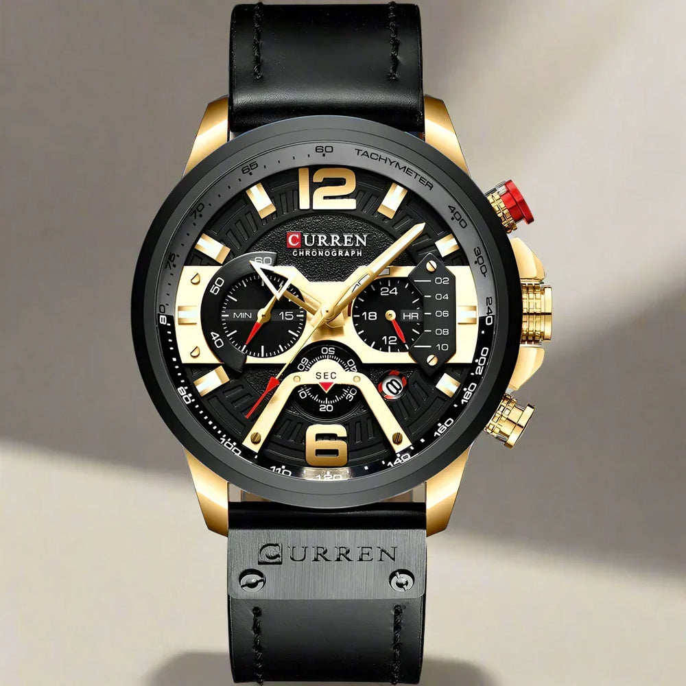 Men’s Multi-Dial Leather-Strap Watch – Sport-Inspired Statement Timepiece for Everyday Wear