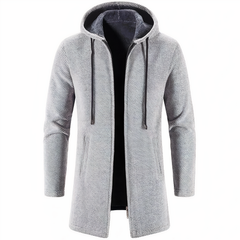 Men’s Textured Hooded Long Jacket – Streamlined Zip-Up Layer for Casual Winter Wear