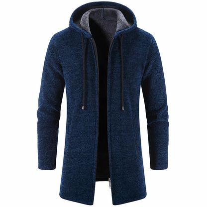 Men’s Textured Hooded Long Jacket – Streamlined Zip-Up Layer for Casual Winter Wear