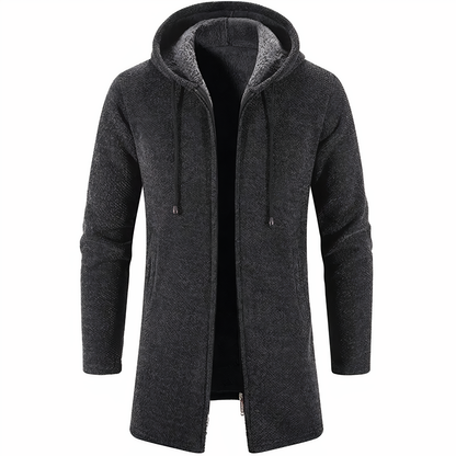 Men’s Textured Hooded Long Jacket – Streamlined Zip-Up Layer for Casual Winter Wear