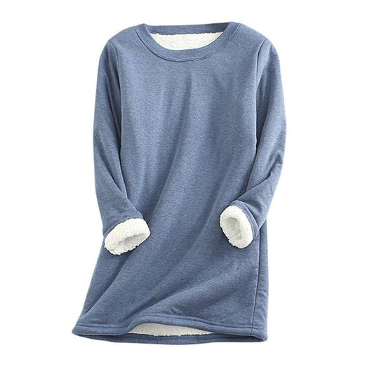 Women’s Longline Fleece Sweatshirt – Soft Crew-Neck Pullover for Cosy Autumn Layering