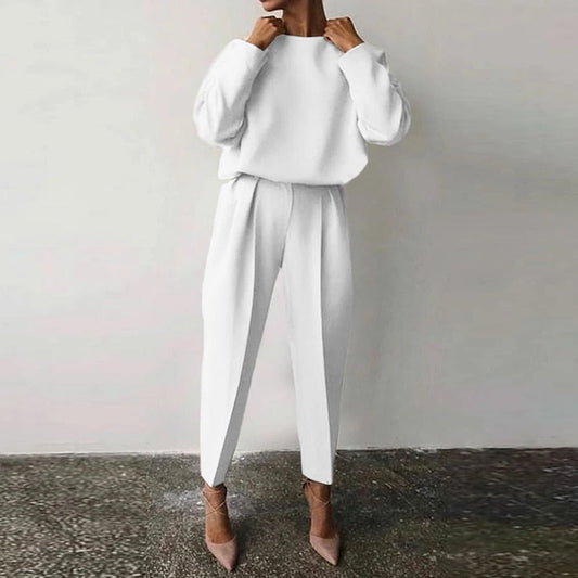 Women’s Pleated Trouser Co-Ord Set – Relaxed Balloon-Sleeve Top with Tapered Ankle Trousers for Smart Casual Wear