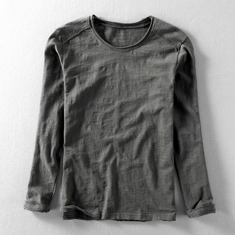 Men’s Long-Sleeve Top – Crew Neck with Fine Textured Surface