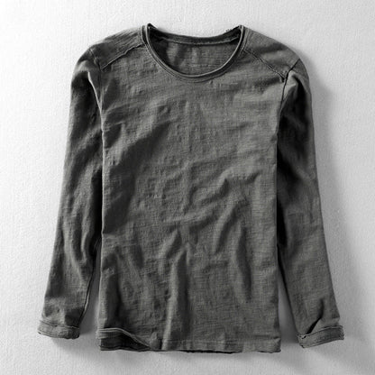 Men’s Long-Sleeve Top – Crew Neck with Fine Textured Surface