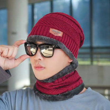 Unisex Fleece-Lined Knit Beanie Set – Warm Winter Hat with Matching Neck Warmer