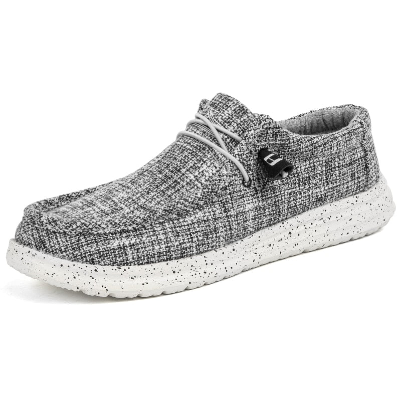 Men’s Casual Canvas Loafers – Lightweight Slip-On Walking Shoes with Toggle Laces and Cushioned Sole