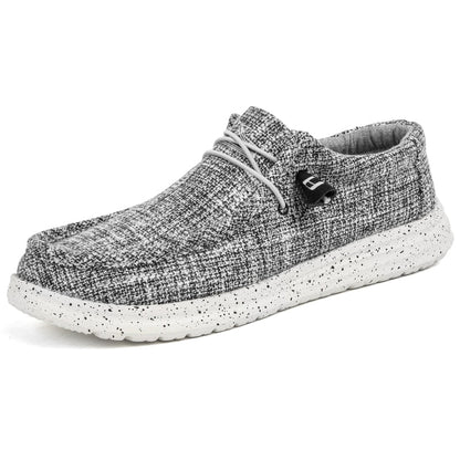 Men’s Casual Canvas Loafers – Lightweight Slip-On Walking Shoes with Toggle Laces and Cushioned Sole