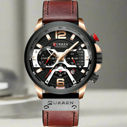 Men’s Multi-Dial Leather-Strap Watch – Sport-Inspired Statement Timepiece for Everyday Wear