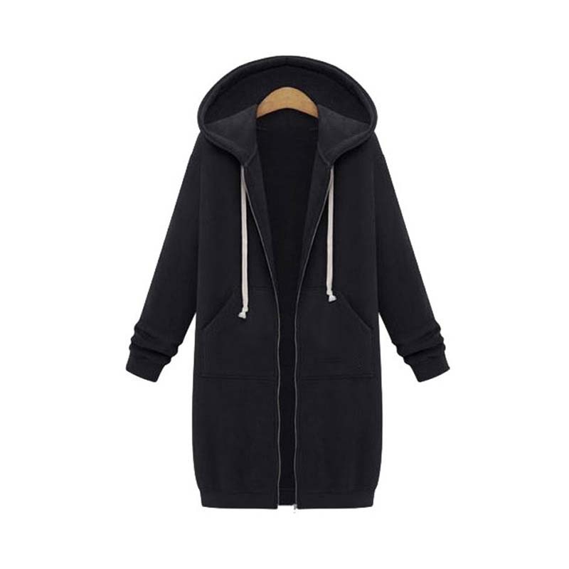 Women’s Longline Zip-Up Hoodie – Casual Hooded Sweatshirt with Front Pockets