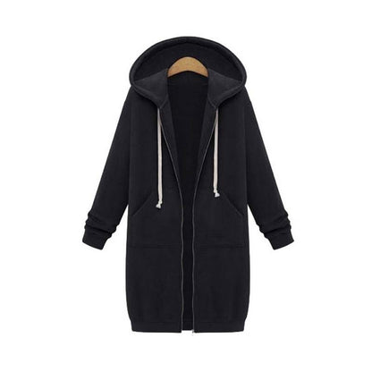 Women’s Longline Zip-Up Hoodie – Relaxed Hooded Layer with Front Pockets