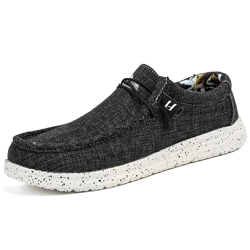 Men’s Casual Canvas Loafers – Lightweight Slip-On Walking Shoes with Toggle Laces and Cushioned Sole