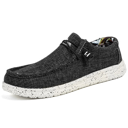 Men’s Casual Canvas Loafers – Lightweight Slip-On Walking Shoes with Toggle Laces and Cushioned Sole