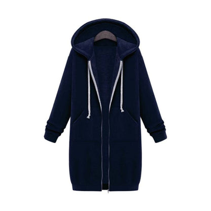 Women’s Longline Zip-Up Hoodie – Relaxed Hooded Layer with Front Pockets