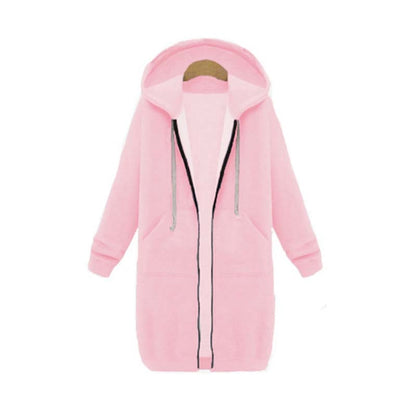 Women’s Longline Zip-Up Hoodie – Casual Hooded Sweatshirt with Front Pockets