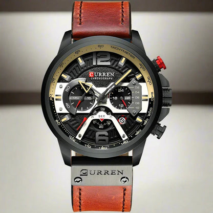 Men’s Multi-Dial Leather-Strap Watch – Sport-Inspired Statement Timepiece for Everyday Wear