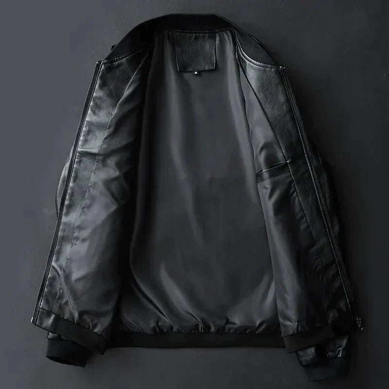 Men’s PU Leather Bomber Jacket – Sleek Zip-Up Layer for Smart Casual Wear