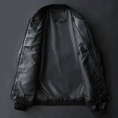 Men’s PU Leather Bomber Jacket – Sleek Zip-Up Layer for Smart Casual Wear