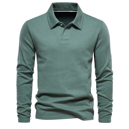 Men’s Long-Sleeve Knit Polo Shirt – Refined Open-Collar Top for Office and Smart Casual Wear