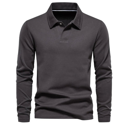 Men’s Long-Sleeve Knit Polo Shirt – Refined Open-Collar Top for Office and Smart Casual Wear