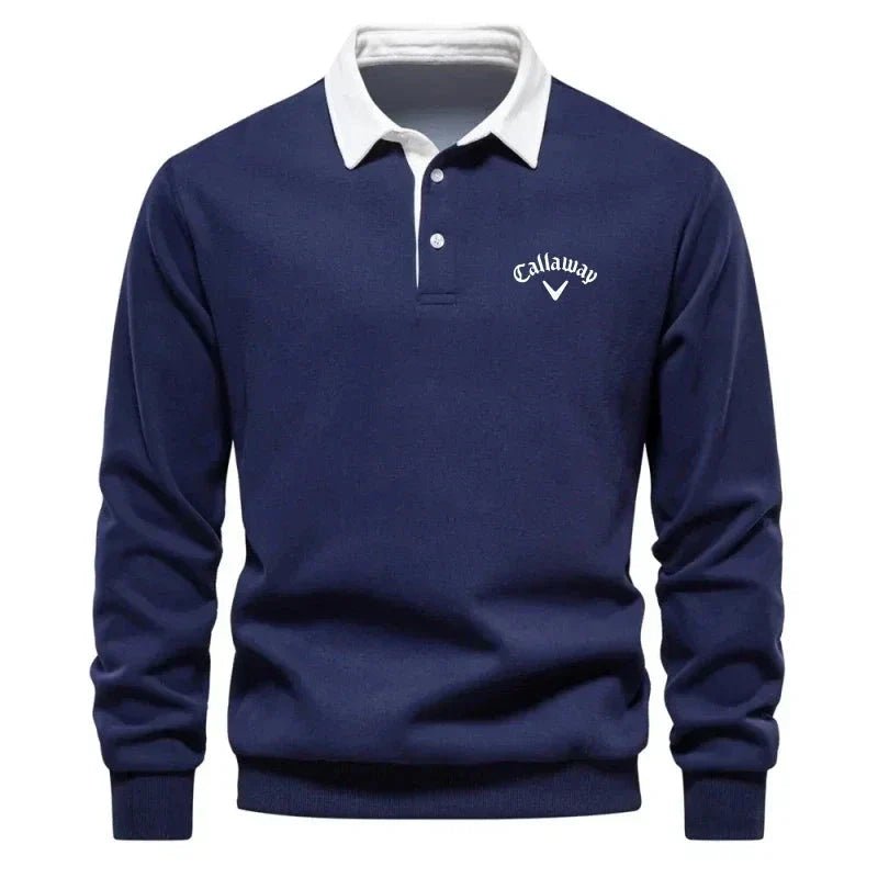 Men’s Cotton Blend Polo Sweater with Contrast Collar – Breathable Slim-Fit Knit for Smart Casual Wear