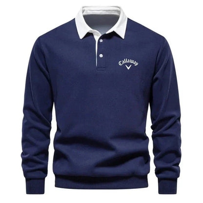 Men’s Cotton Blend Polo Sweater with Contrast Collar – Breathable Slim-Fit Knit for Smart Casual Wear