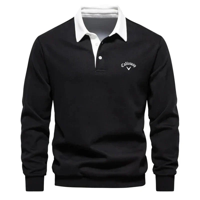 Men’s Cotton Blend Polo Sweater with Contrast Collar – Breathable Slim-Fit Knit for Smart Casual Wear