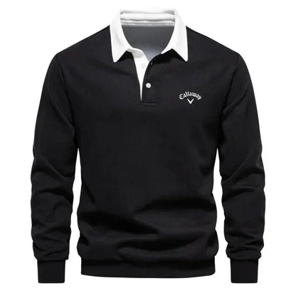 Men’s Cotton Blend Polo Sweater with Contrast Collar – Breathable Slim-Fit Knit for Smart Casual Wear