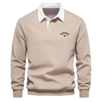 Men’s Cotton Blend Polo Sweater with Contrast Collar – Breathable Slim-Fit Knit for Smart Casual Wear