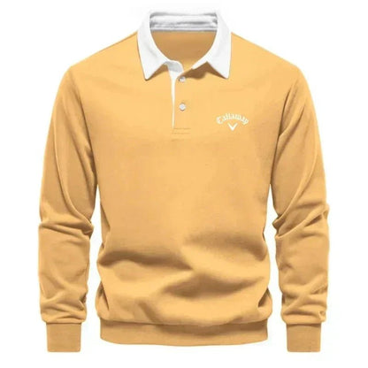 Men’s Cotton Blend Polo Sweater with Contrast Collar – Breathable Slim-Fit Knit for Smart Casual Wear