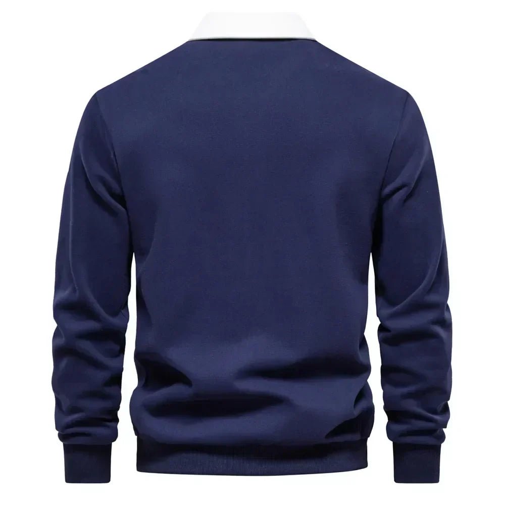Men’s Cotton Blend Polo Sweater with Contrast Collar – Breathable Slim-Fit Knit for Smart Casual Wear