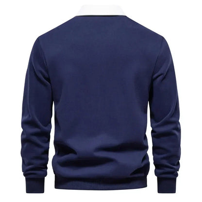 Men’s Cotton Blend Polo Sweater with Contrast Collar – Breathable Slim-Fit Knit for Smart Casual Wear