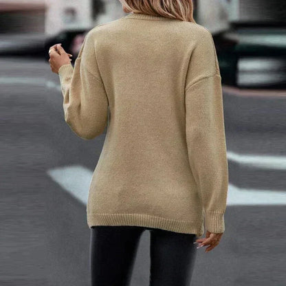 Women’s Wrap-Front Cable-Knit Sweater – V-Neck Longline Pullover for Elegant Winter Styling