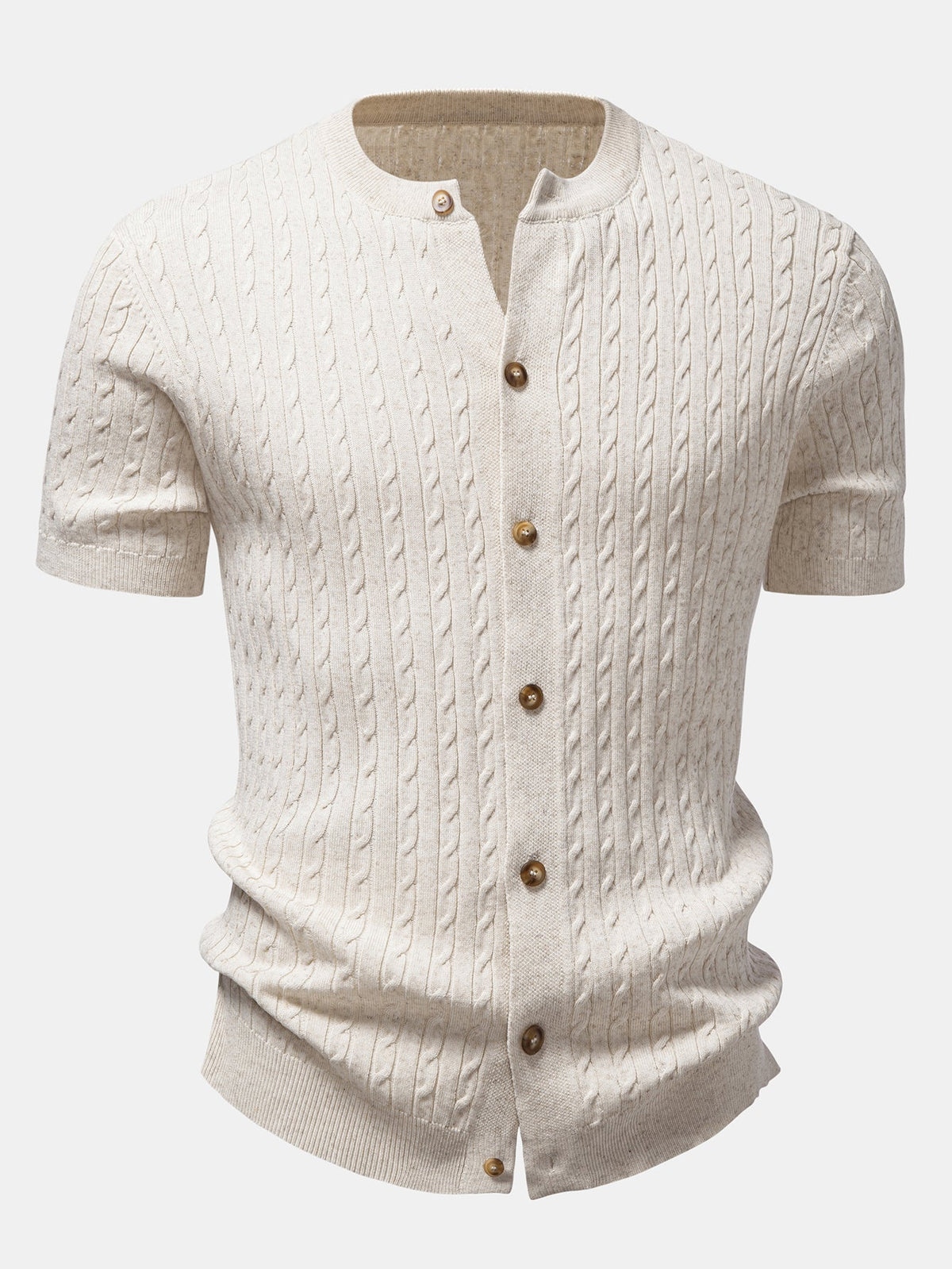 Men’s Cable-Knit Button Shirt with Tapered Trousers – Refined Smart Casual Set