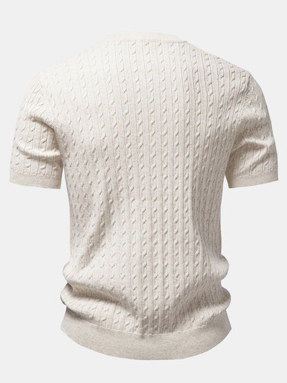Men’s Cable-Knit Button Shirt with Tapered Trousers – Refined Smart Casual Set