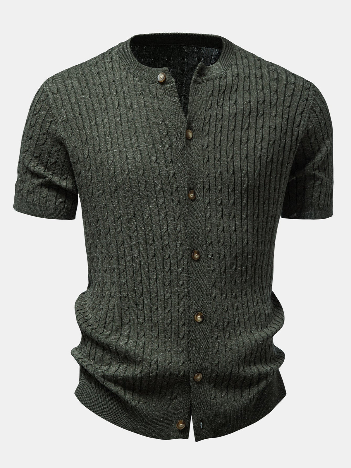 Men’s Cable-Knit Button Shirt with Tapered Trousers – Refined Smart Casual Set