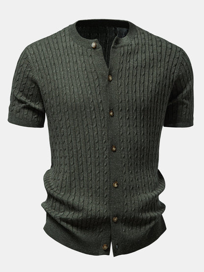 Men’s Cable-Knit Button Shirt with Tapered Trousers – Refined Smart Casual Set