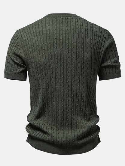 Men’s Cable-Knit Button Shirt with Tapered Trousers – Refined Smart Casual Set