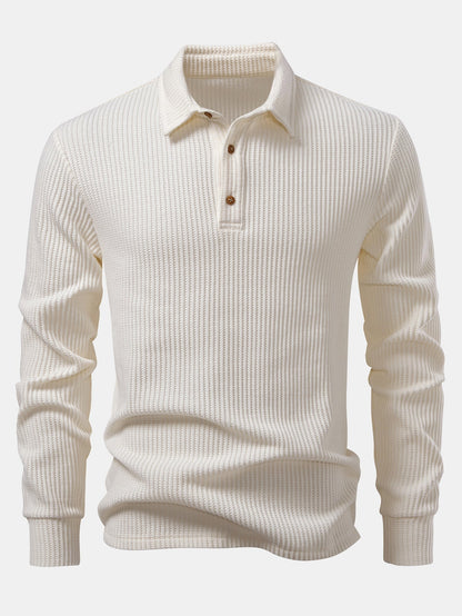 Men’s Waffle Polo Shirt with Long Sleeves – Textured Smart Casual Layer