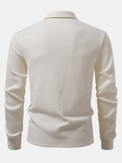 Men’s Waffle Polo Shirt with Long Sleeves – Textured Smart Casual Layer