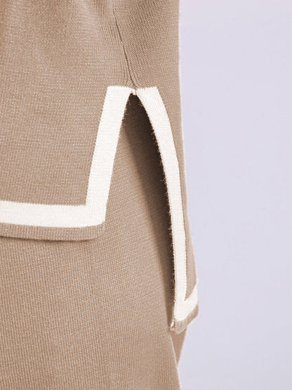 Women’s Contrast-Trim Knit Co-Ord Set – Relaxed Longline Top with Straight-Leg Trousers for Elevated Loungewear