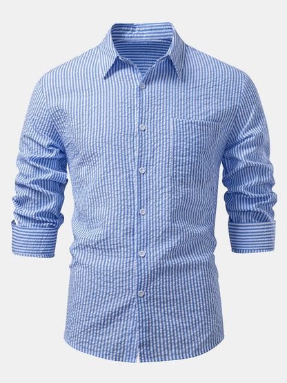 Men’s Seersucker Button-Up Shirt – Regular Fit Smart Casual Layer for Workdays and Weekends