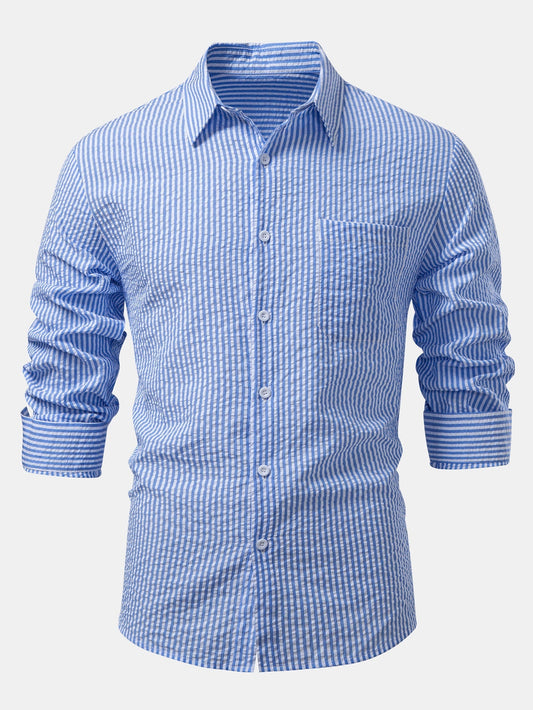 Men’s Seersucker Button-Up Shirt – Regular Fit Smart Casual Layer for Workdays and Weekends