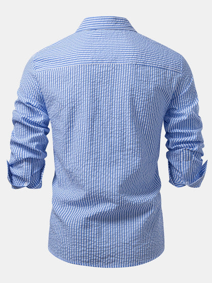 Men’s Seersucker Button-Up Shirt – Regular Fit Smart Casual Layer for Workdays and Weekends