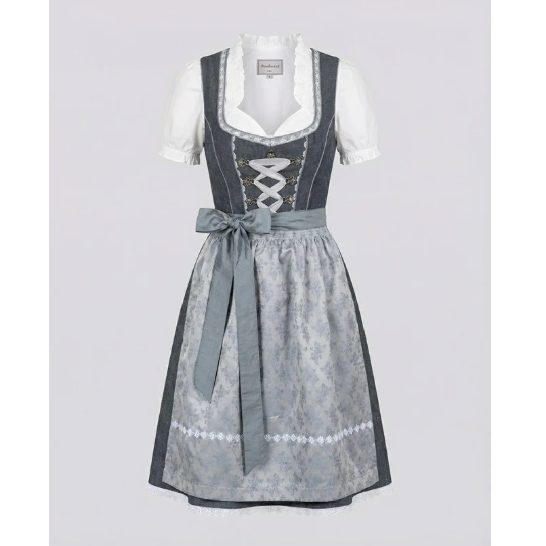 Women’s Classic Dirndl Midi Dress – Oktoberfest Style with Decorative Apron