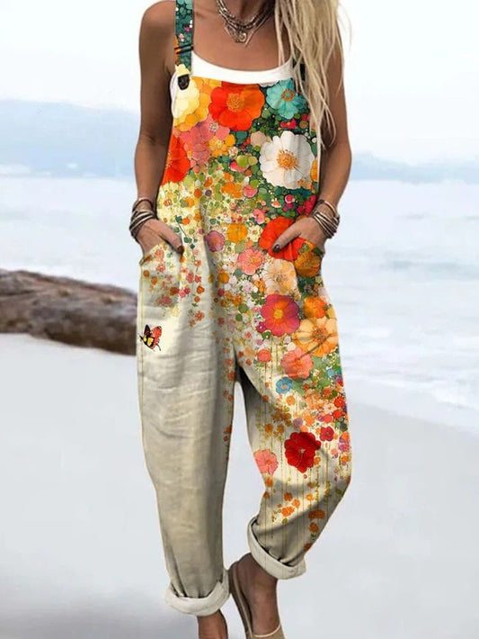 Women’s Printed Summer Dungarees – Lightweight Relaxed-Fit Overalls with Adjustable Straps for Beach Holidays