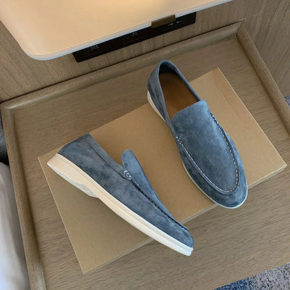 Men’s Suede Penny Loafers – Minimal Slip-On Design with Moc-Toe Stitching and Lightweight Casual Sole
