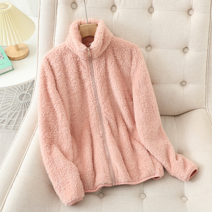 Women’s Plush Fleece Zip Jacket – Soft Stand-Collar Layer for Everyday Winter Comfort